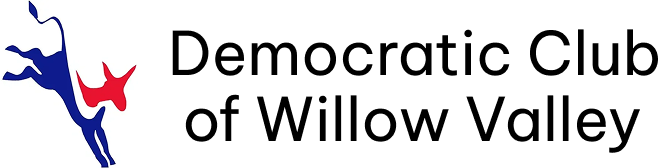 A green background with the words democracy and willow written in black.